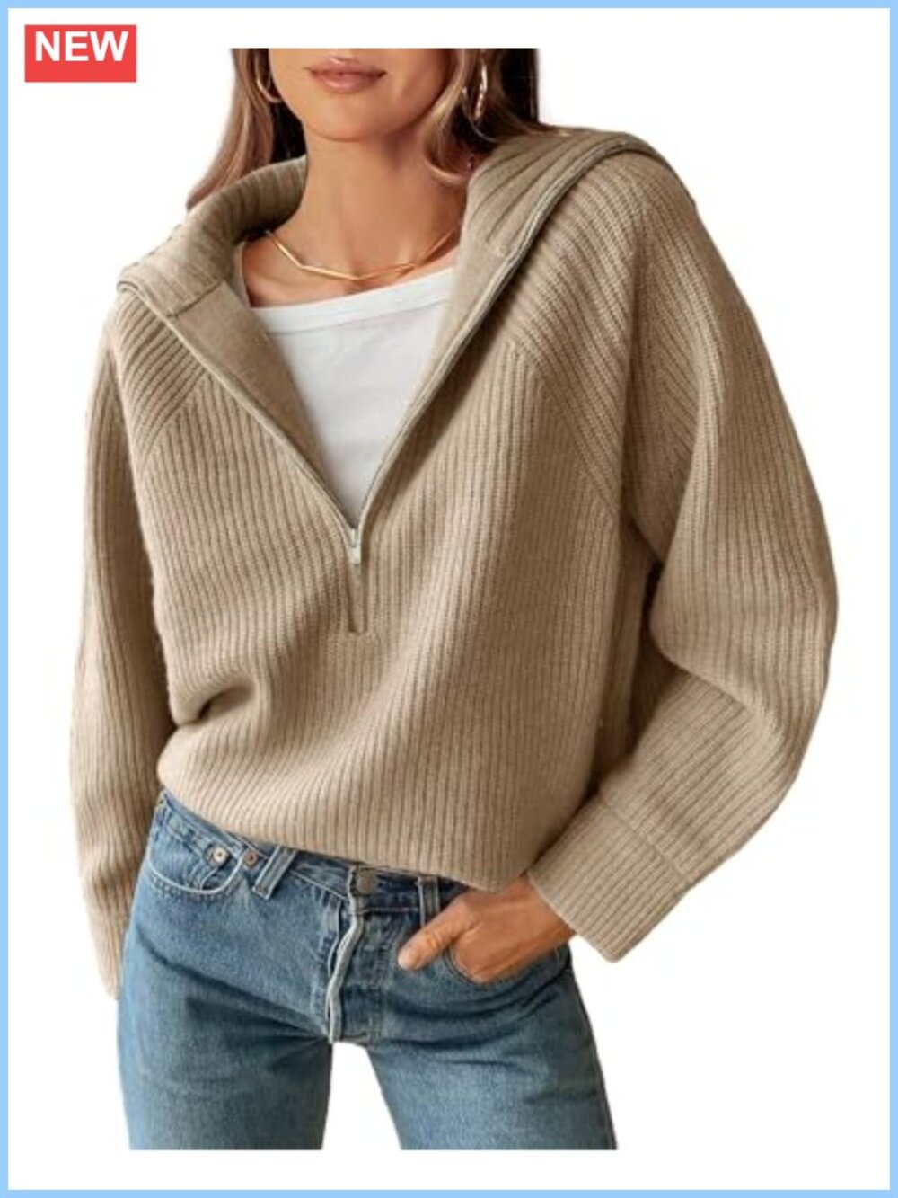 Rib Knit V Neck Quarter Zip Pullover Sweater Long Sleeve